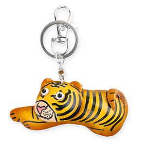 Leather keychain tiger Orange-Yellow-Black-White