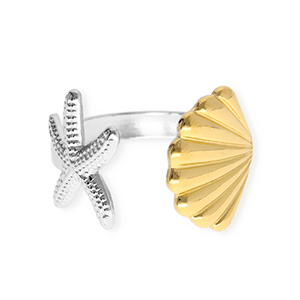 Stainless steel rings starfish and shell Silver-Gold