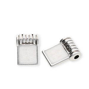 DQ&reg; European metal charms square Antiek Zilver-Pearl White (Nikkelvrij)