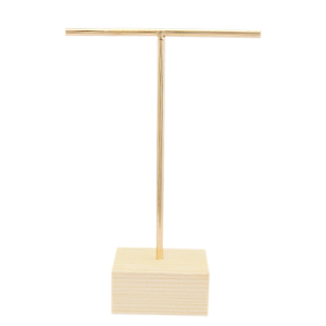 Jewellery display T-From for earrings with wooden standard Natural-Gold