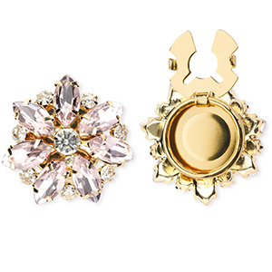 Brass TQ metal button covers flower Gold-Light Pink-Crystal