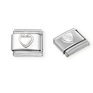 Stainless steel charms for italian bracelet heart with strass Silver-Crystal