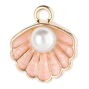 Metal charms shell with pearl Gold-Light Peach Pink-White