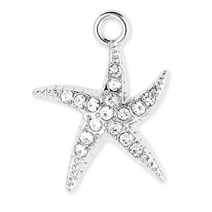 Metal charms starfish with strass Silver-Transparent