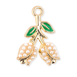 Metal charms tulips with pearls Gold-Green-White