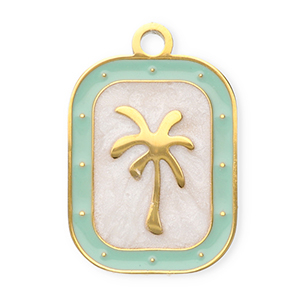 Stainless steel charms rectangle with palmtree Gold-Mint Green-White