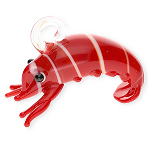 Handmade glass charms lobster Dark Red-White