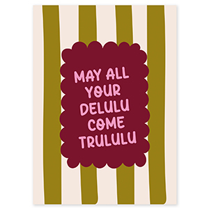 BY31&reg; Jewellery cards "May all your delulu come trululu" Olive Green-Off White-Bordeaux Red-Pink