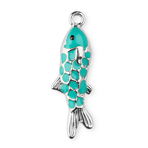 Stainless steel charm enamel fish Silver-Turquoise Green