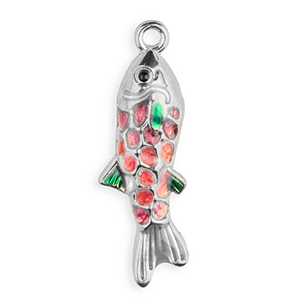 Stainless steel charm enamel fish Silver-Purple-Pink-Green