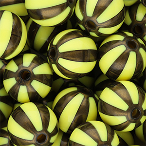 16 mm DQ&reg; acrylic beads with stripes Yellow-Golden Brown