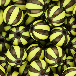 12 mm DQ&reg; acrylic beads with stripes Yellow-Golden Brown