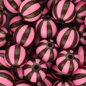 12 mm DQ&reg; acrylic beads with stripes Pink-Golden Brown