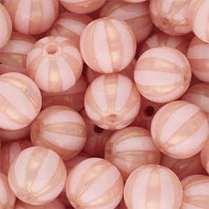 12 mm DQ&reg; acrylic beads with stripes Light Pink-Peach Pink
