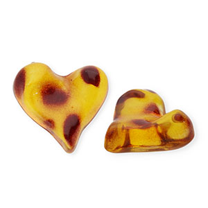 Acrylic cabochons heart with leopard print Amber Brown