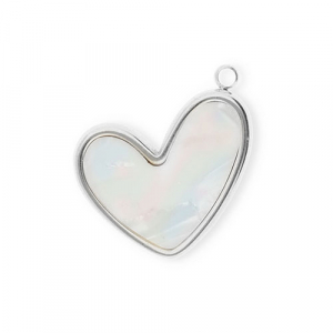 Stainless steel charms heart Silver-Pearl White