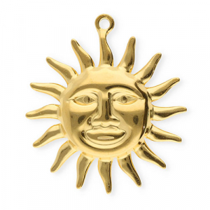 Stainless steel charms sun with face Gold