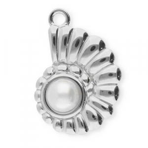 Stainless steel charms shell with imitation pearl Silver-White