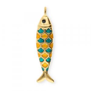 Stainless steel charms fish Gold-Petrol Green-Orange-Black