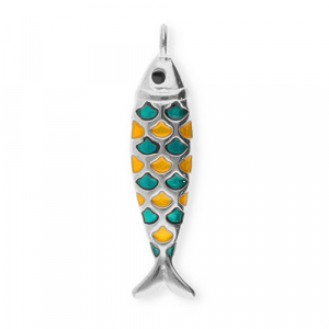 Stainless steel charms fish Silver-Petrol Green-Orange-Black