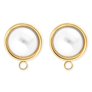 BY31&reg; Stainless Steel findings earrings&nbsp;/&nbsp;earpins round with imitation pearl with loop Gold-White