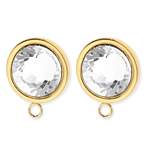 BY31&reg; Stainless Steel findings earrings&nbsp;/&nbsp;earpins round with crystal with loop Gold-Crystal