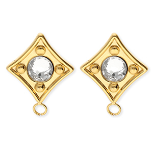 BY31&reg; Stainless Steel findings earrings&nbsp;/&nbsp;earpins rhombus with crystal with loop Gold-Crystal