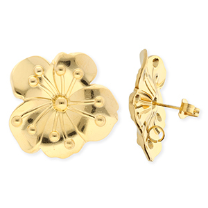 BY31&reg; Stainless Steel findings earrings&nbsp;/&nbsp;earpins flower with loop Gold