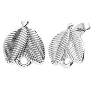 Stainless steel findings earrings / earpin leafs with loop Silver