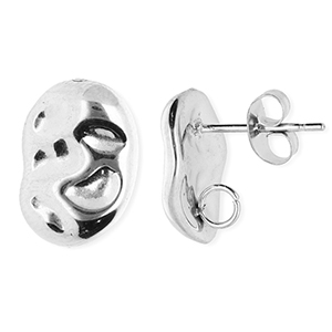Stainless steel findings earrings / earpin oval with loop Silver