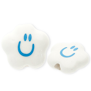 Beads ceramic cloud with smiley White-Blue