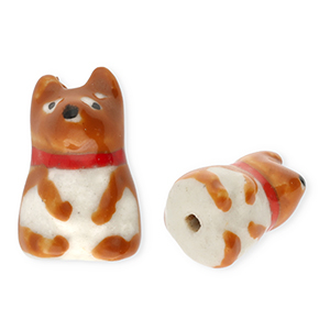 Beads ceramic dog Brown-Red-Off White-Black
