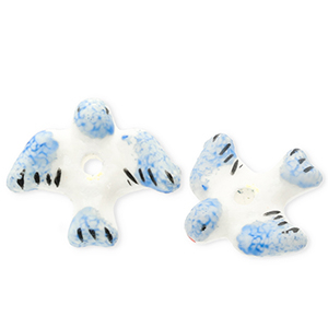 Beads ceramic bird White-Blue-Black