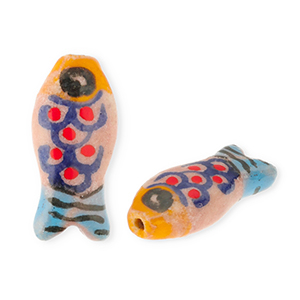Beads ceramic fish Vintage Pink-Orange-Blue-Red-Black