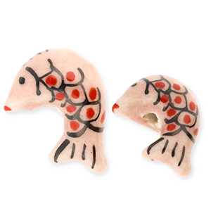Beads ceramic fish Vintage Pink-Red-Black