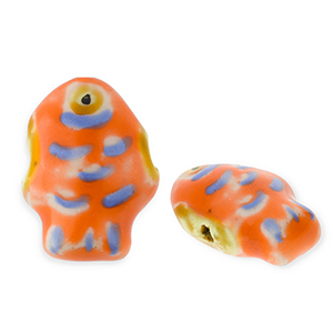 Beads ceramic fish Dark Orange-Blue-Yellow
