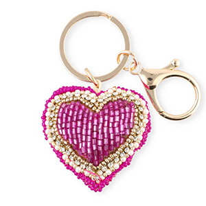 Keychain heart Gold-Fuchsia-White