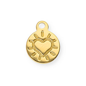 Stainless steel charms round with heart Gold
