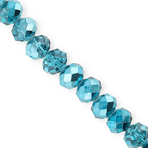Top faceted beads 12x9mm disc Teal Blue-Pearl Shine Coating