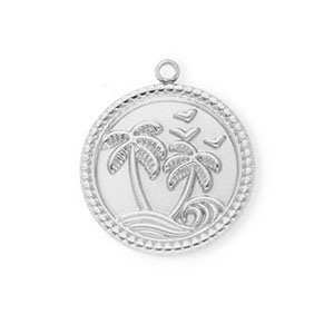 Stainless steel charms round with palmtree Silver