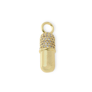 Brass TQ metal charms capsule with rhinestones Gold-Transparent
