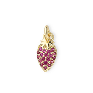 Brass TQ metal charms strawberry with rhinestones Gold-Pink
