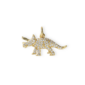 Brass TQ metal charms dinosaur with rhinestones Gold-Transparent