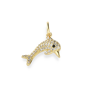 Brass TQ metal charms dolphin with rhinestones Gold-Transparent-Black