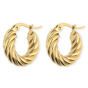 BY31&reg; Stainless steel earrings / creoles twisted Gold