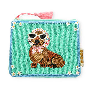 BY31&reg; Pouch dachshund with flowers Mint Green-Brown-Light Blue-Pink-White