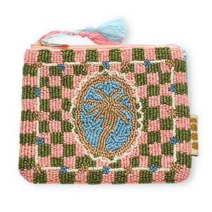BY31&reg; Pouch palmtree Gold-Light Blue-Light Pink-Olive Green-Off White