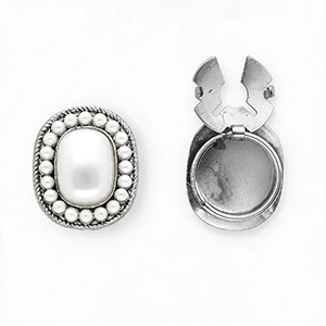Button covers oval with imitation pearls Silver-White