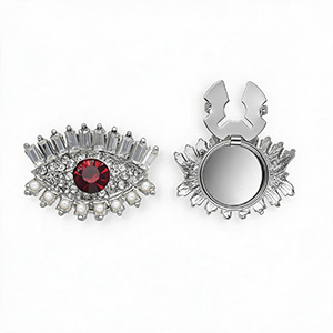 Button covers eye with strass and imitation pearls Silver-Red-Crystal-White