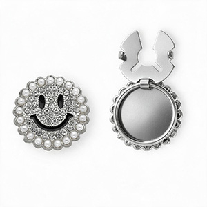 Button covers smiley with strass and imitation pearls Silver-Black-Crystal-White
